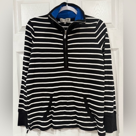 Jones New York sport Black and White Striped Quarter-Zip Pullover - Picture 1 of 5